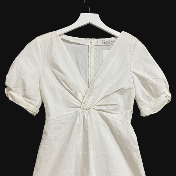 NWT‎ A.L.C. Mirren Twist-Front White Linen Mini Dress - Picture 5 of 14